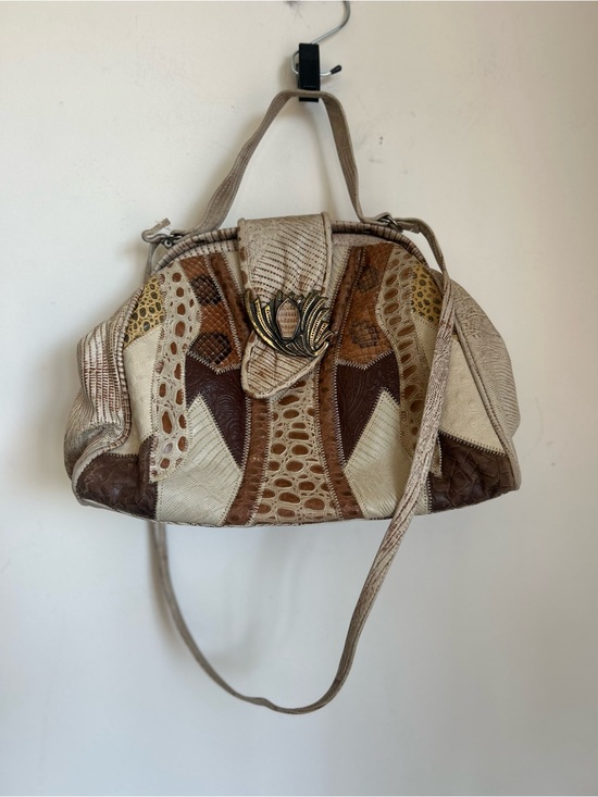 Jacolini Handbags - Women’s Patchwork Leather Satchel Handbag in Beige and Brown